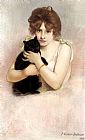 Pierre Carrier-belleuse Wall Art - Young Ballerina holding a Black Cat